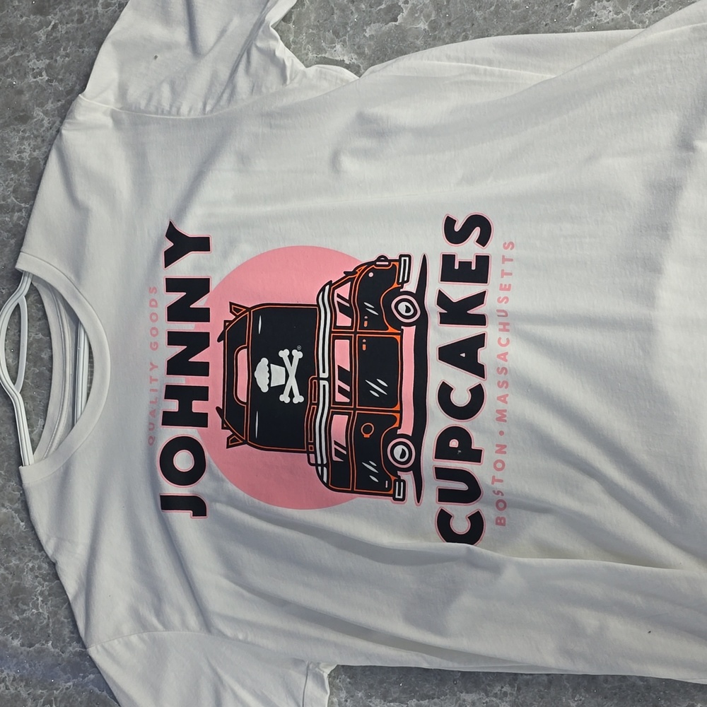 Johnny Cupcakes White Tee with Pink and Black Van Design